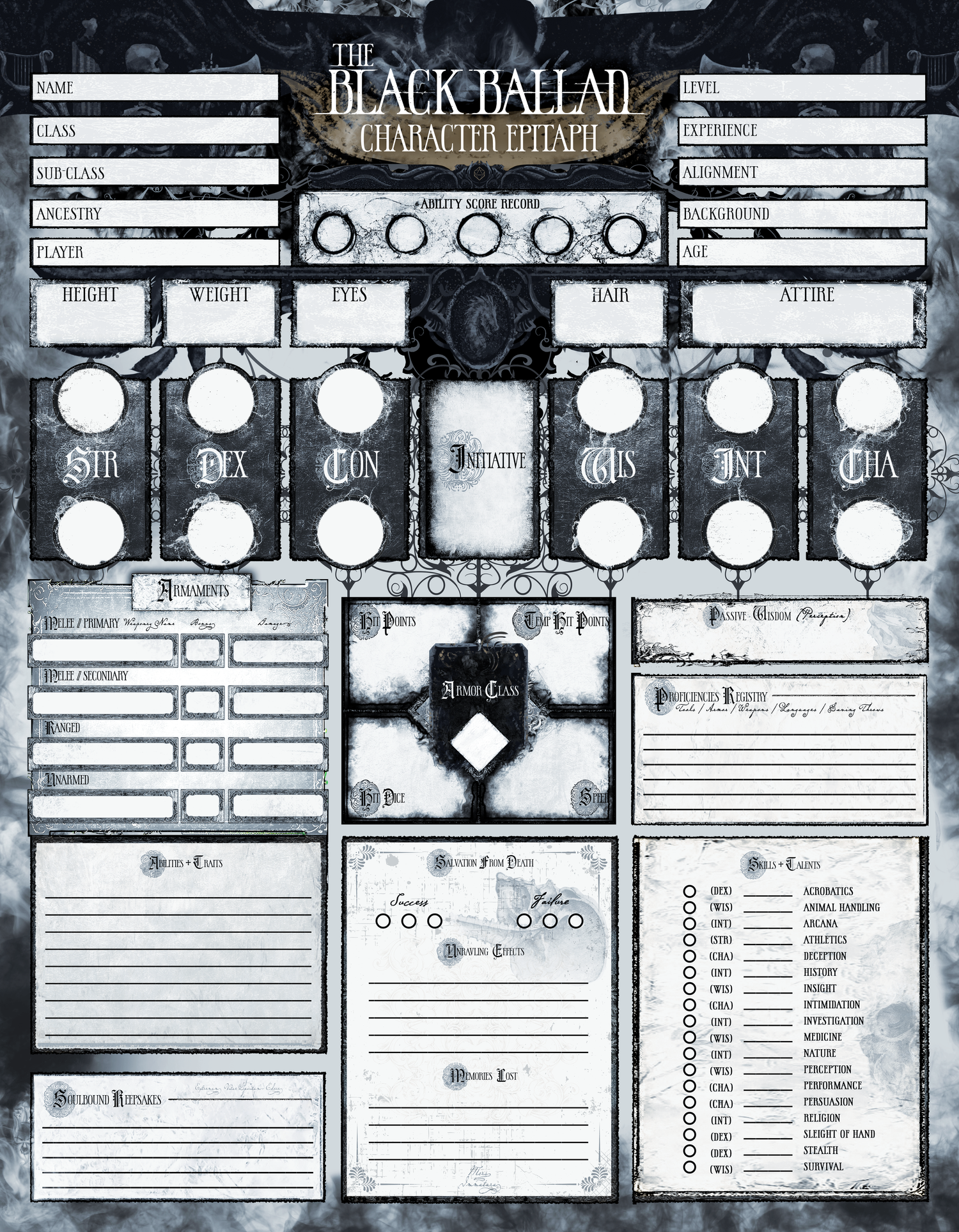 The Black Ballad - Character Sheet (PDF)